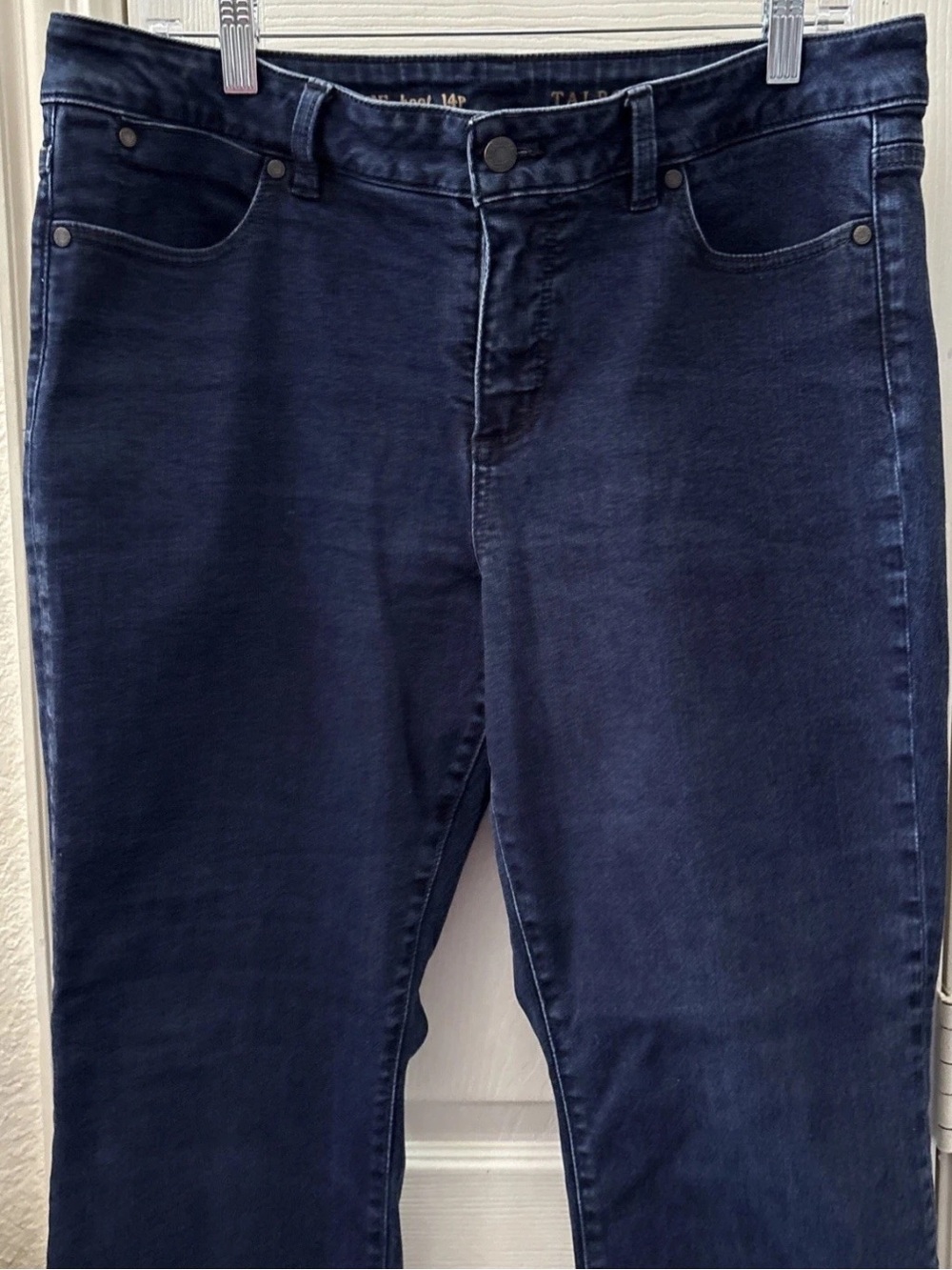 Talbots Heritage Boot Jeans Womens 14P Blue Signature Straight Stretch Denim